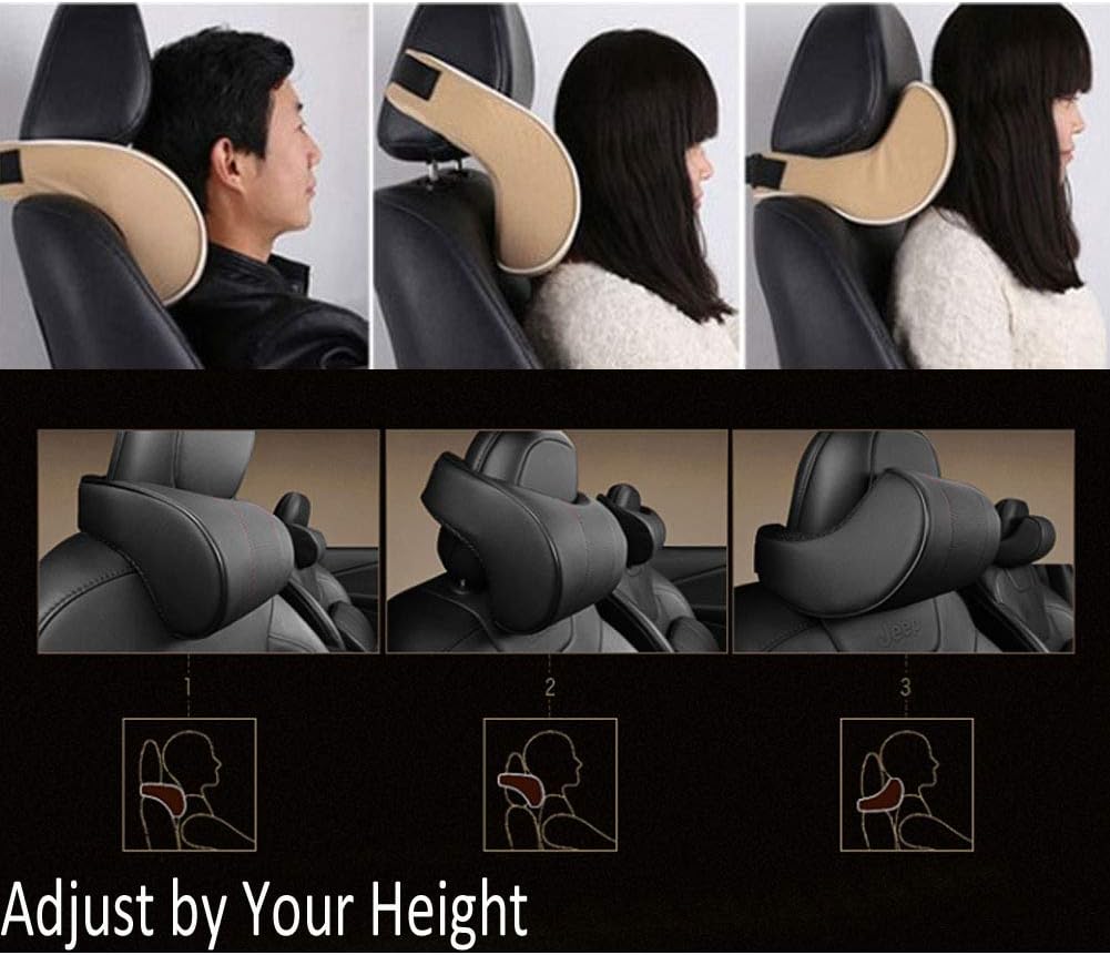 Almohada de apoyo para el cuello del asiento del automóvil, piel sintética suave + espuma viscoelástica, almohadilla de apoyo para la cabeza para