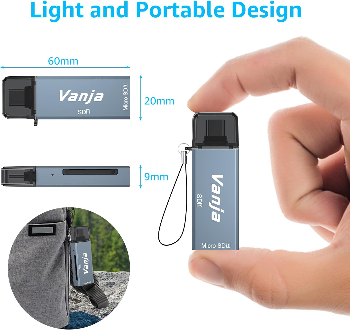 Lector de tarjetas SD, Vanja USB C 3.0 a SDMicro SD, adaptador de tarjeta SD a USB C, adaptador de lector de tarjetas de memoria USB C de aluminio