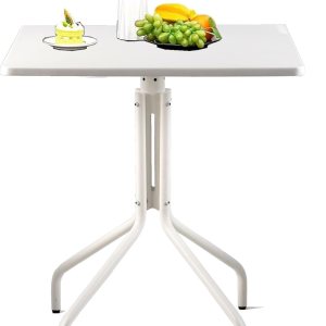 Mesa auxiliar cuadrada de metal para exteriores, de 27.5 pulgadas, para patio, césped, balcón, piscina o jardín, color blanco Mesa auxiliar cuadrada de metal para exteriores, de 27.5 pulgadas, para patio, césped, balcón, piscina o jardín, color blanco