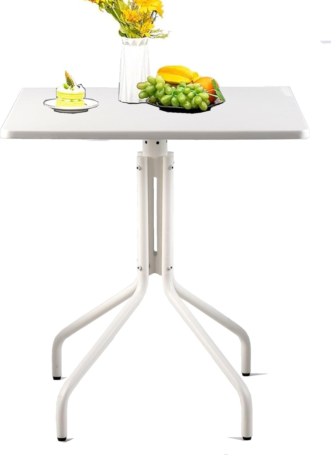 Mesa auxiliar cuadrada de metal para exteriores, de 27.5 pulgadas, para patio, césped, balcón, piscina o jardín, color blanco