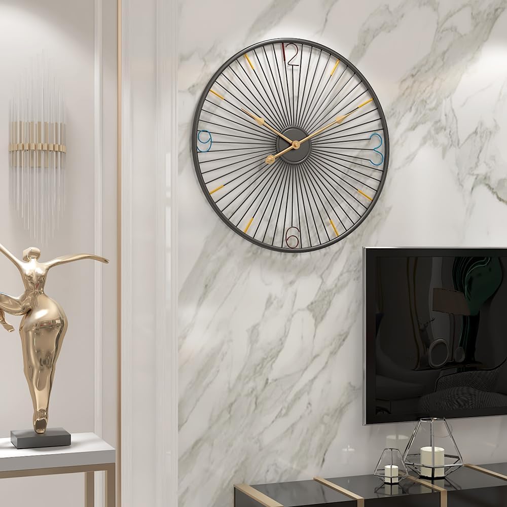 Reloj de pared de metal moderno grande de 20 pulgadas, movimiento silencioso a pilas, decoración artística del hogar para sala de estar, cocina,