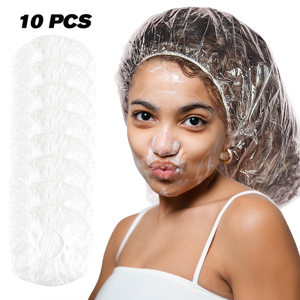 Gorro de ducha súper grande XXL, 10 unidades, desechable, de plástico, impermeable, a prueba de polvo, para spa, para mujeres, viajes, uso