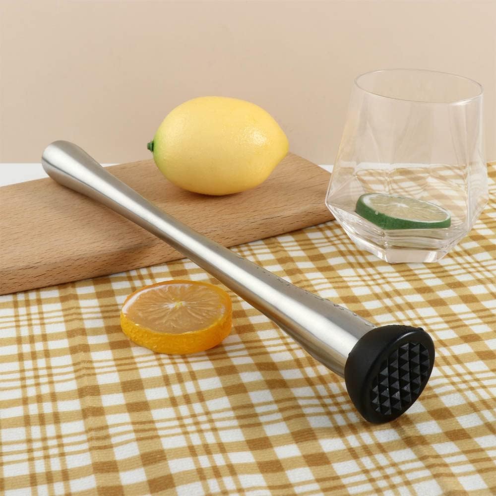 Vctitil Mezclador de cóctel de acero inoxidable y cuchara mezcladora, triturador largo de acero inoxidable para el hogar, herramienta mezcladora de