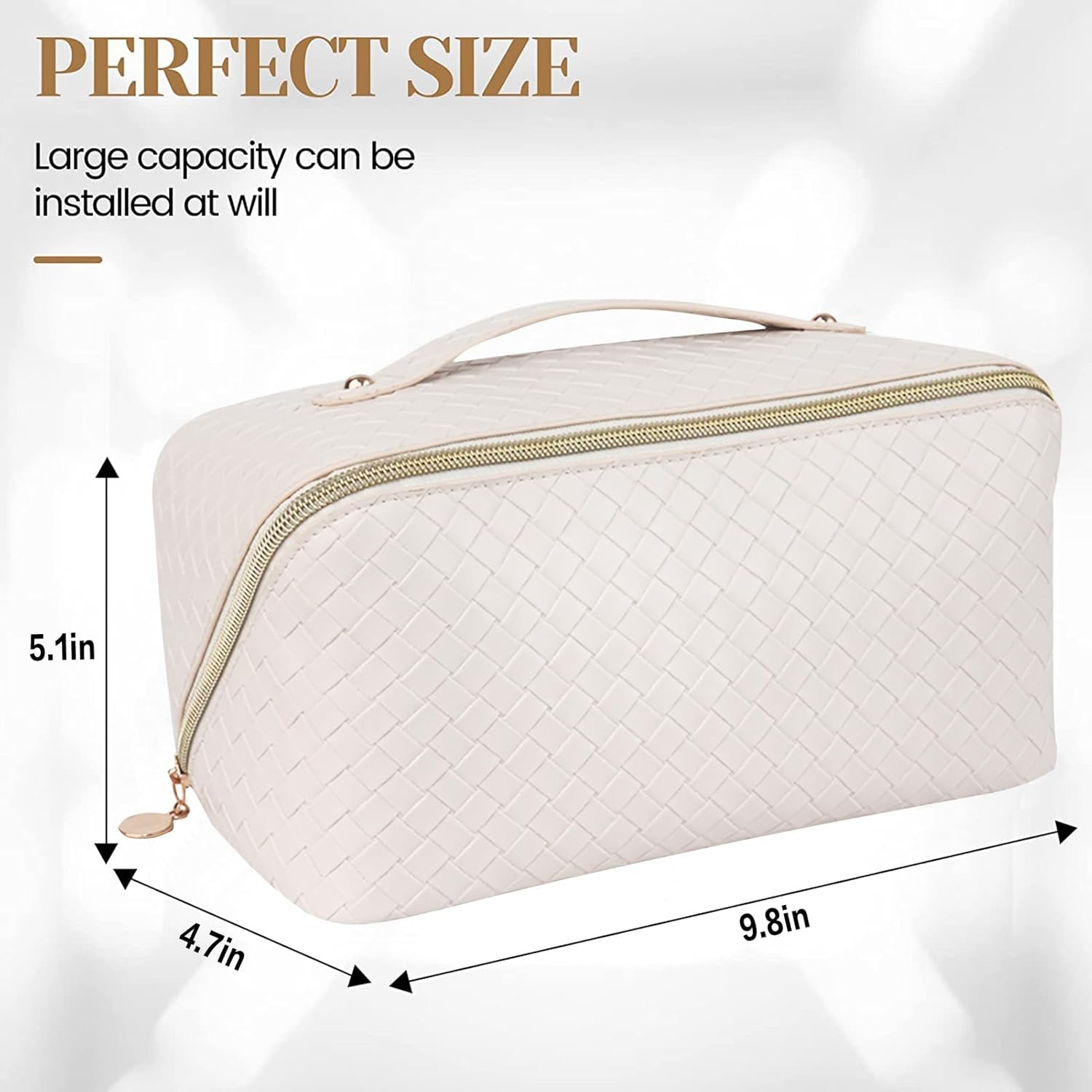ISILANDON Bolsa de cosméticos de viaje de gran capacidad  Piel sintética impermeable, bolsa de maquillaje portátil para mujer con asa y divisor