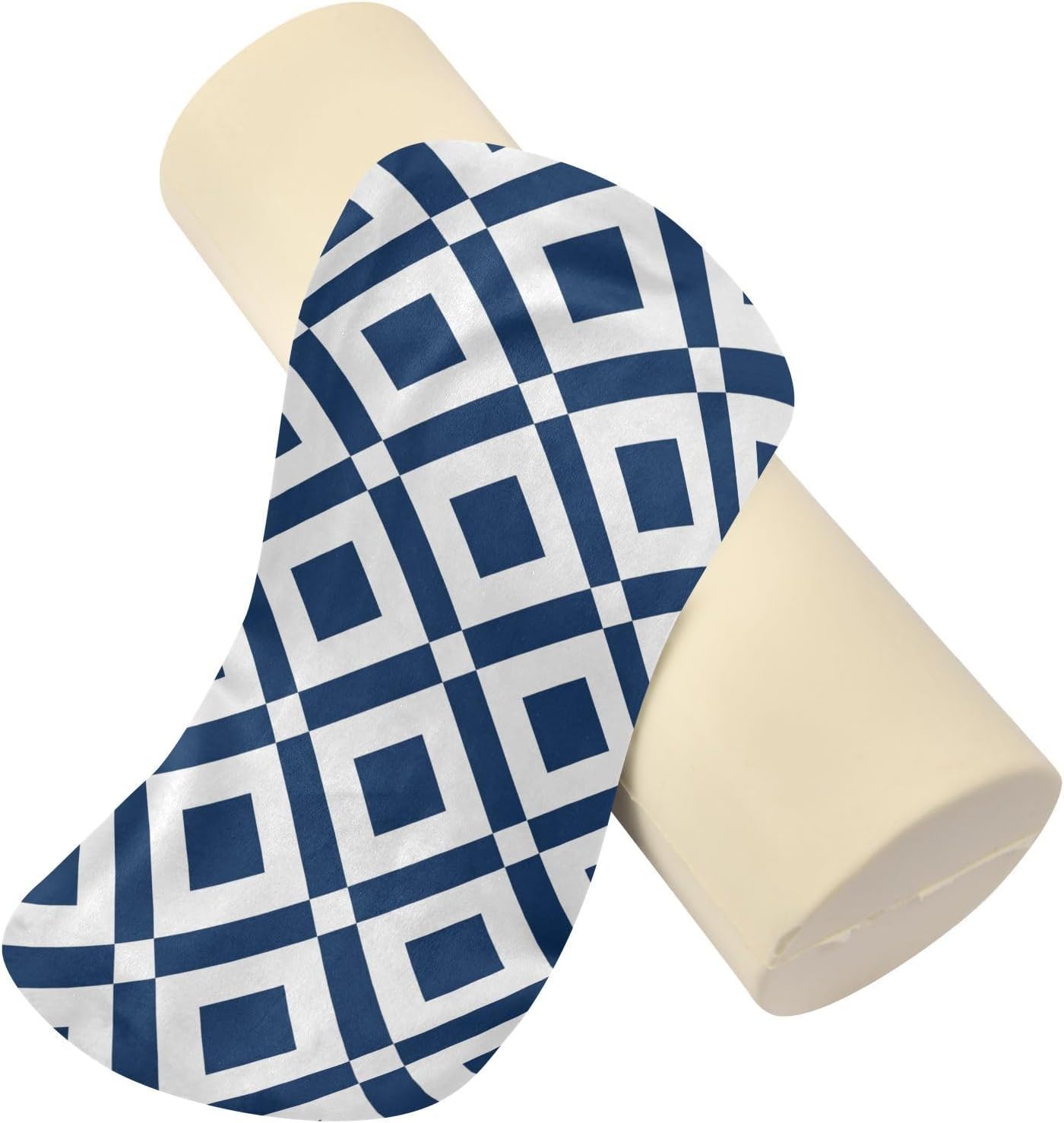 KLL Abstract Zigzag and Rhombus Blue Round Cervical Roll Bolster Pillow Neck Roll Pillow Decorative Soft Round Pillow Cylinder Neck Roll Pillow