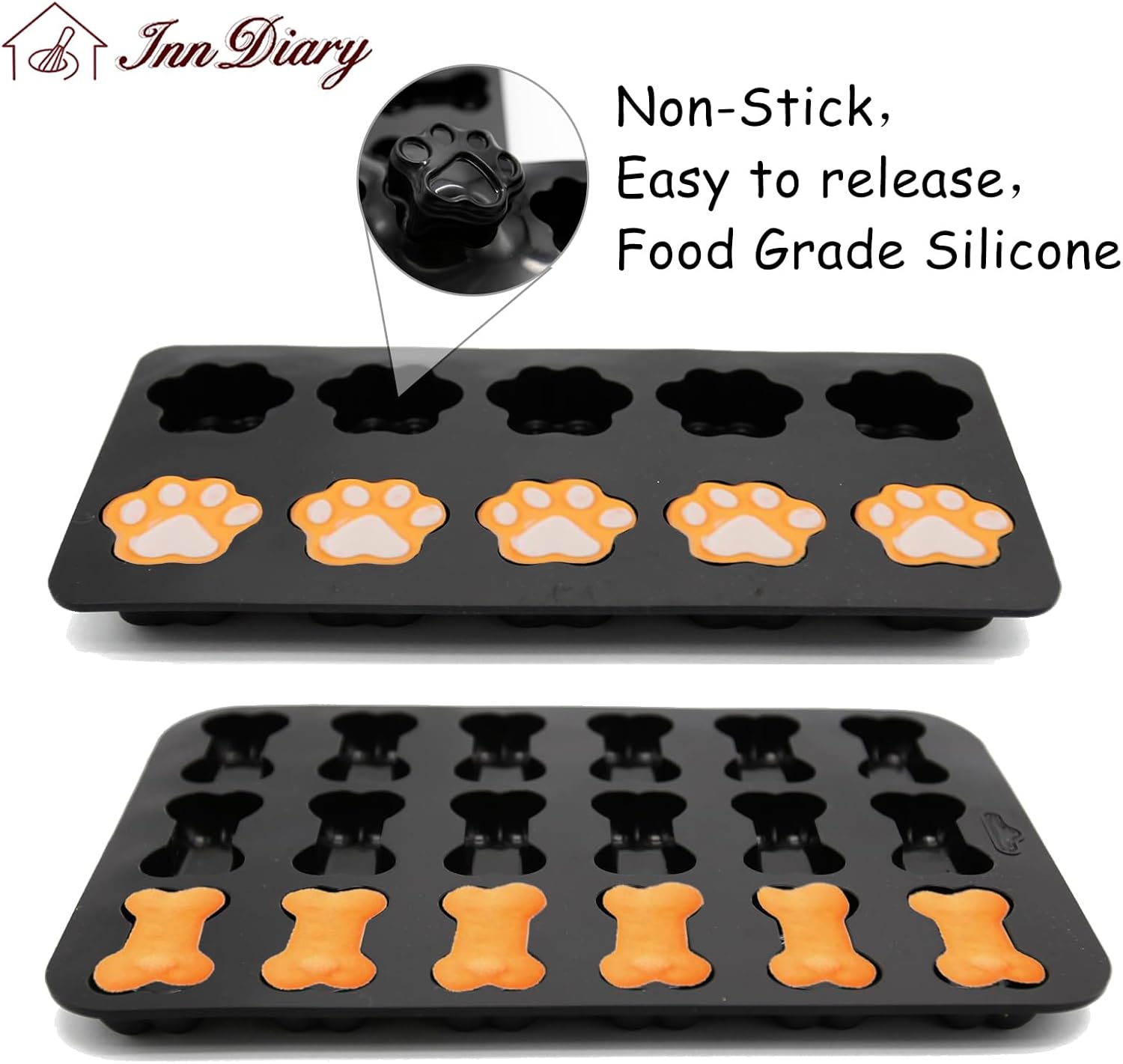 Moldes de silicona para cachorros y perros, moldes antiadherentes para hornear, chocolate, dulces, gelatina, cubitos de hielo, galletas, paquete de 2