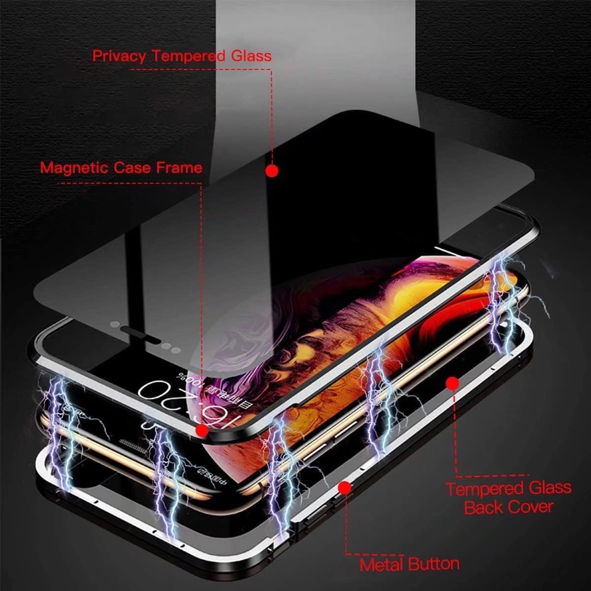 Funda magnética de privacidad para Samsung Galaxy S20 Ultra, funda de vidrio templado antiespías, frontal y trasera, vidrio templado 9H, protector