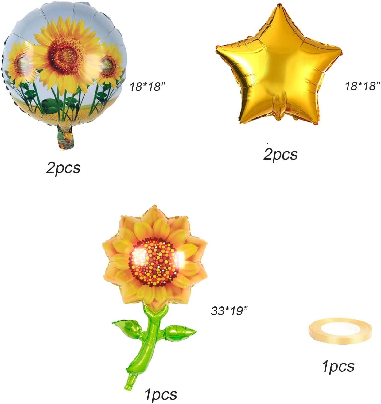 5 globos de cumpleaños de girasol de papel de aluminio con forma de girasol para sol de verano, cumpleaños, baby shower, decoración de fiesta de