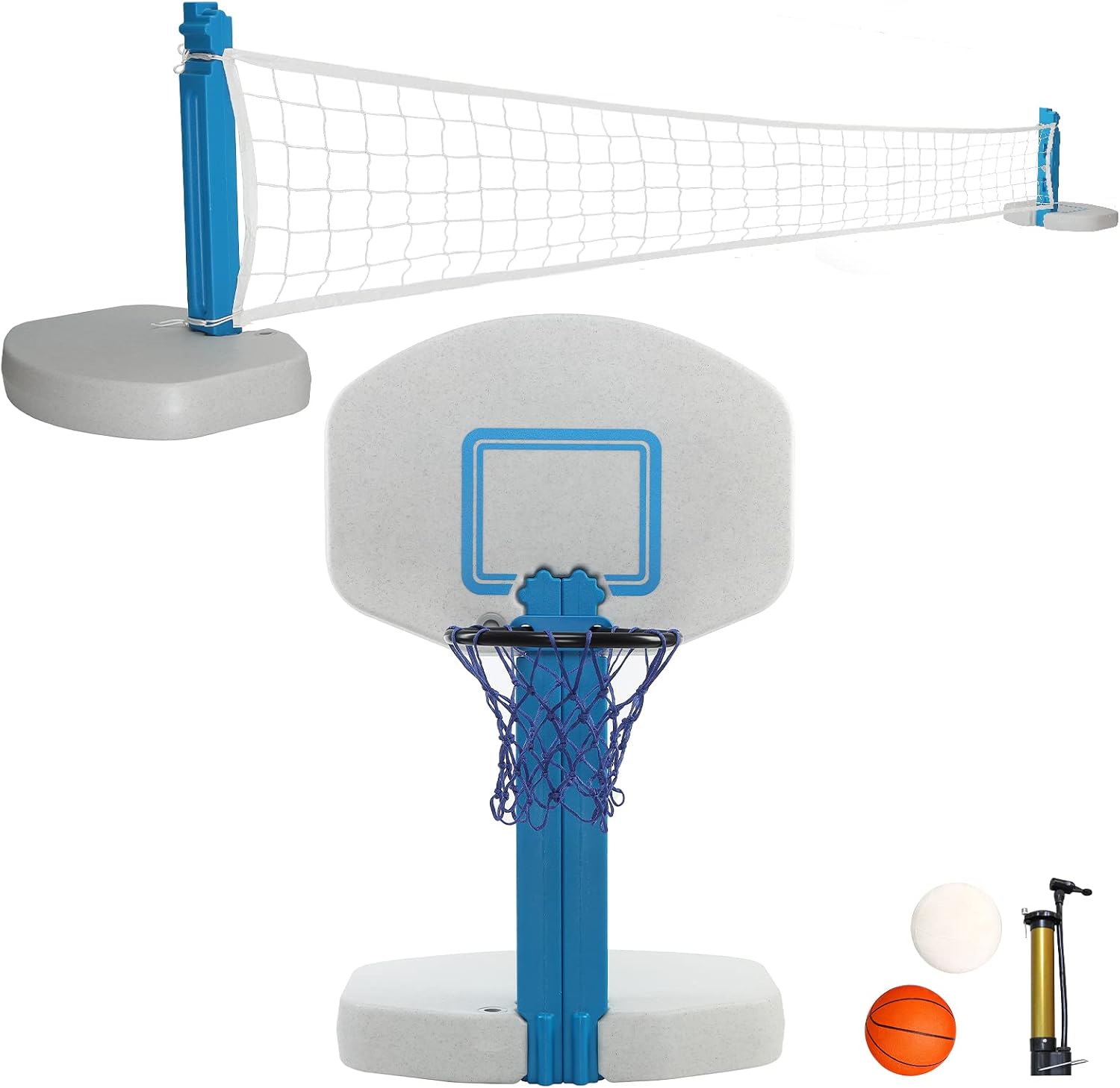Blue Bay Juego de aro de baloncesto 2 en 1 junto a la piscina y voleibol para juegos de piscina enterrada, combo para piscina.