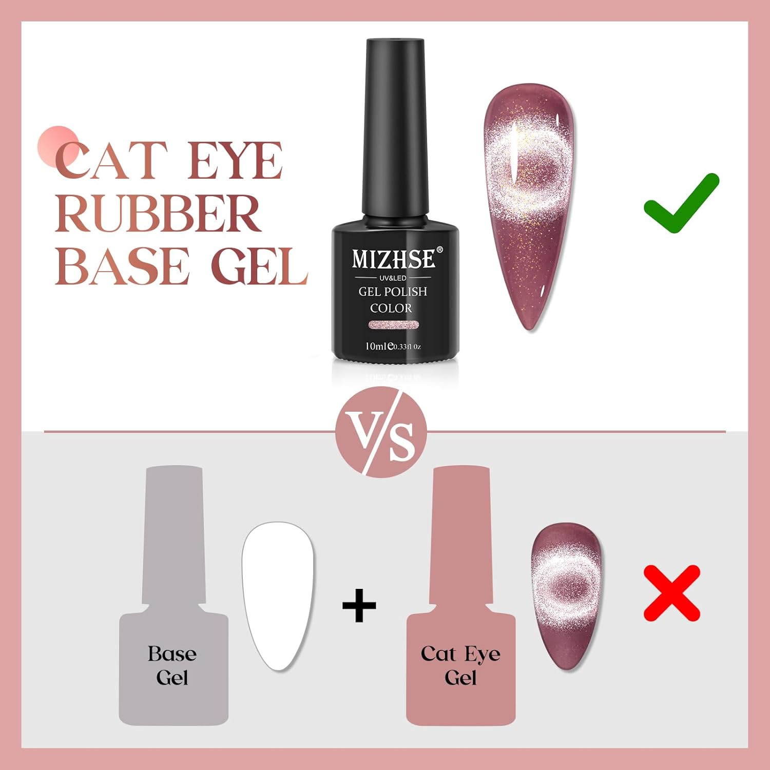 MIZHSE Gel base de goma 3 en 1 para uñas, juego de esmalte de gel magnético de ojo de gato, 6 colores de 0.3 fl oz con purpurina holográfica con 2