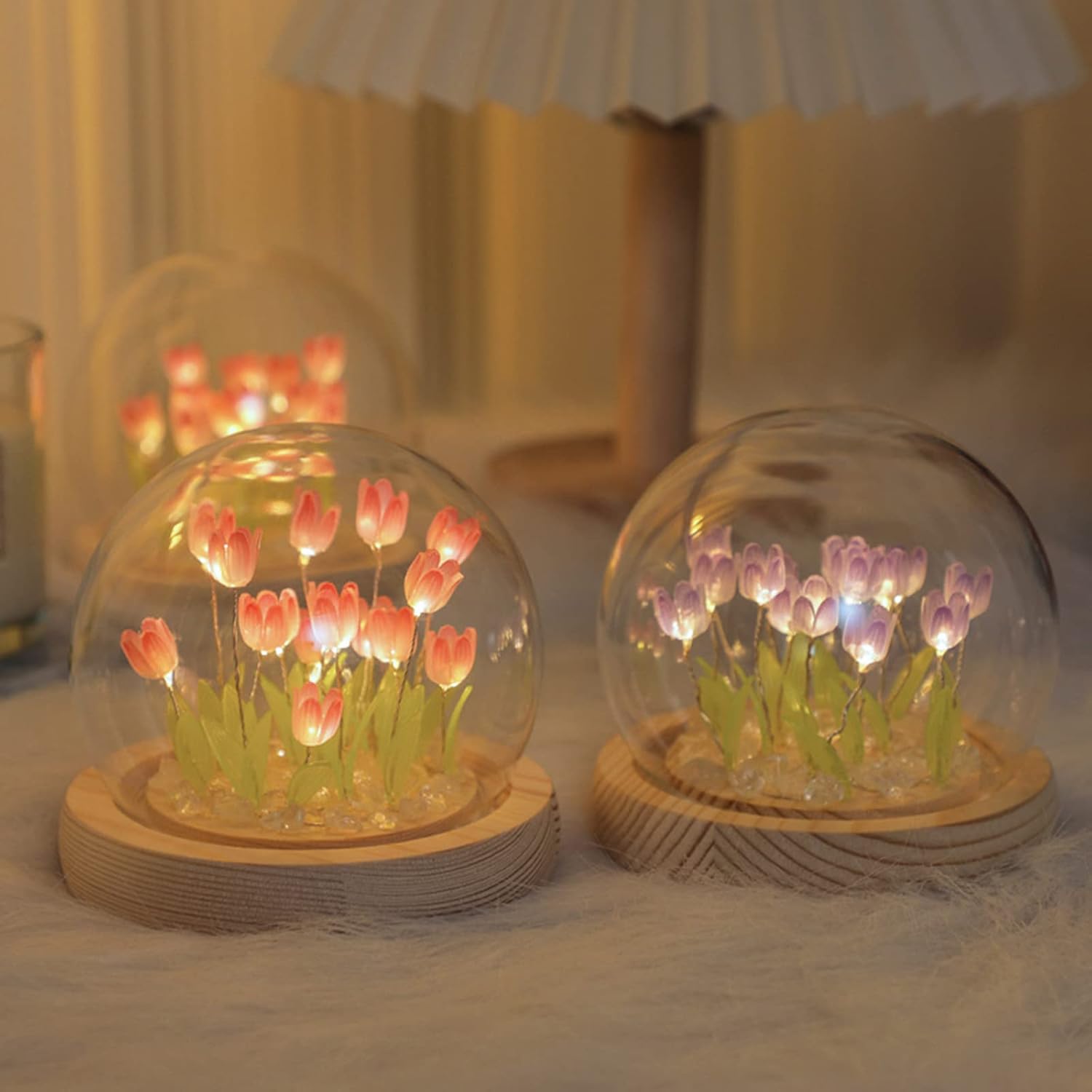 Lámpara nocturna de tulipanes, lámpara de tulipán de bricolaje hecha a mano, decoración de muebles de simulación, flores, dormitorio, escritorio,