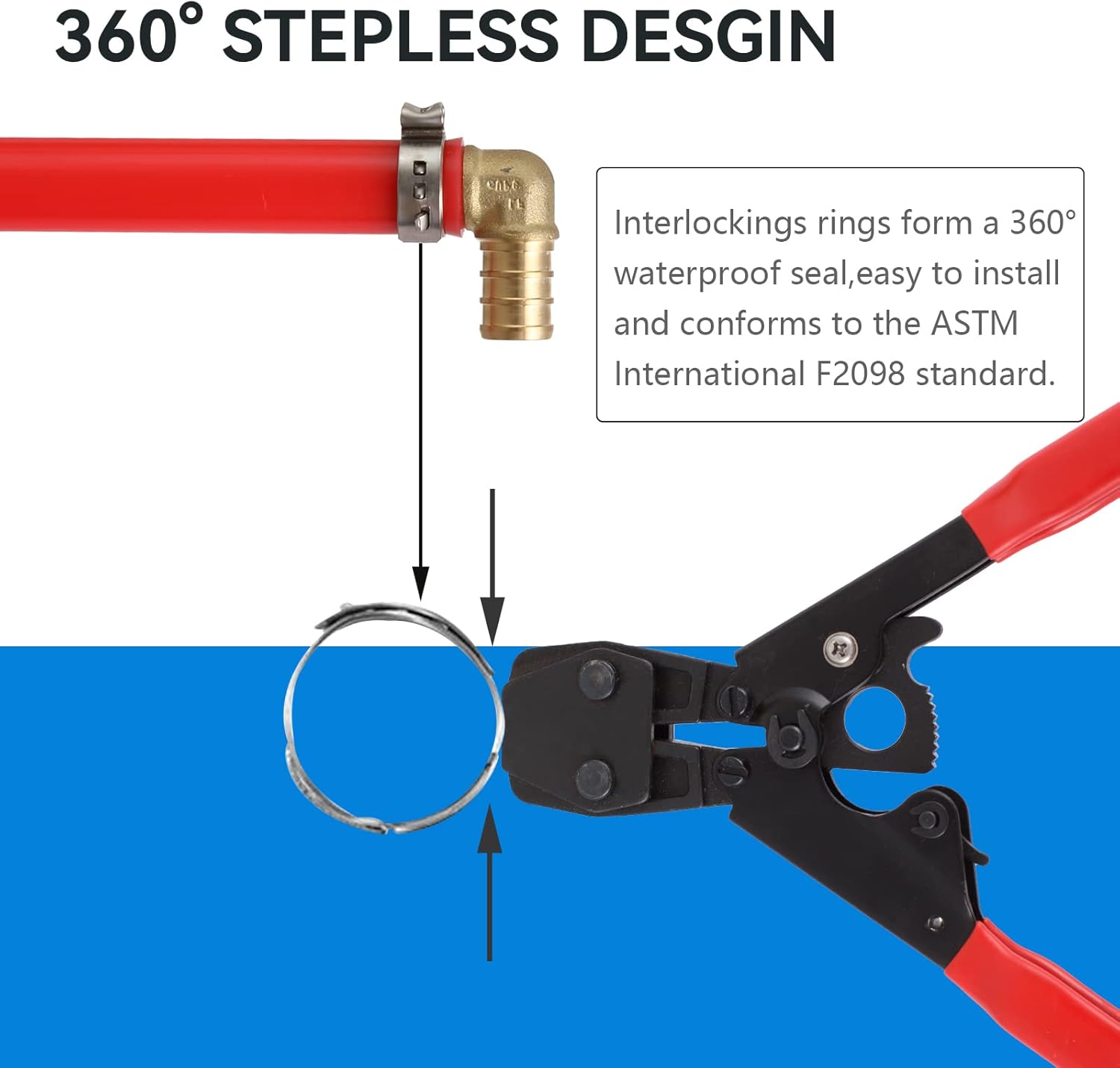 GUOFIS Paquete de 100 anillos de abrazadera Pex de 12 pulgada, anillo de crimpado PEX de acero inoxidable 304 premium, abrazaderas de ajuste Pex