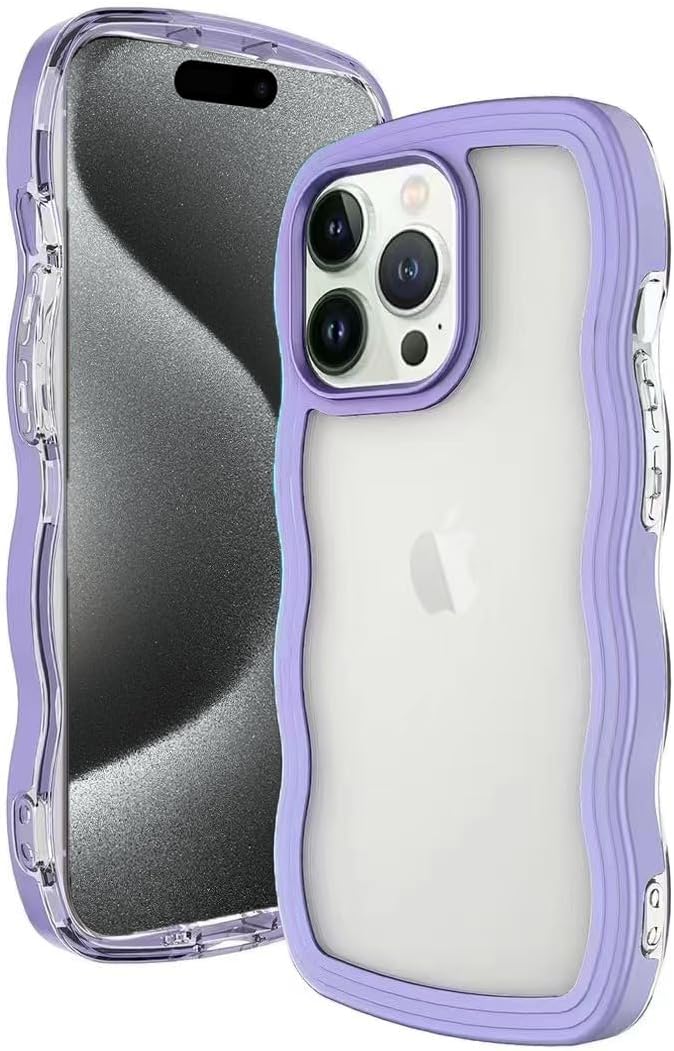 Funda con marco ondulado rizado para iPhone 15 Pro Max de 6.7 pulgadas, bonito patrón de forma de onda 2 en 1, a prueba de golpes, transparente,