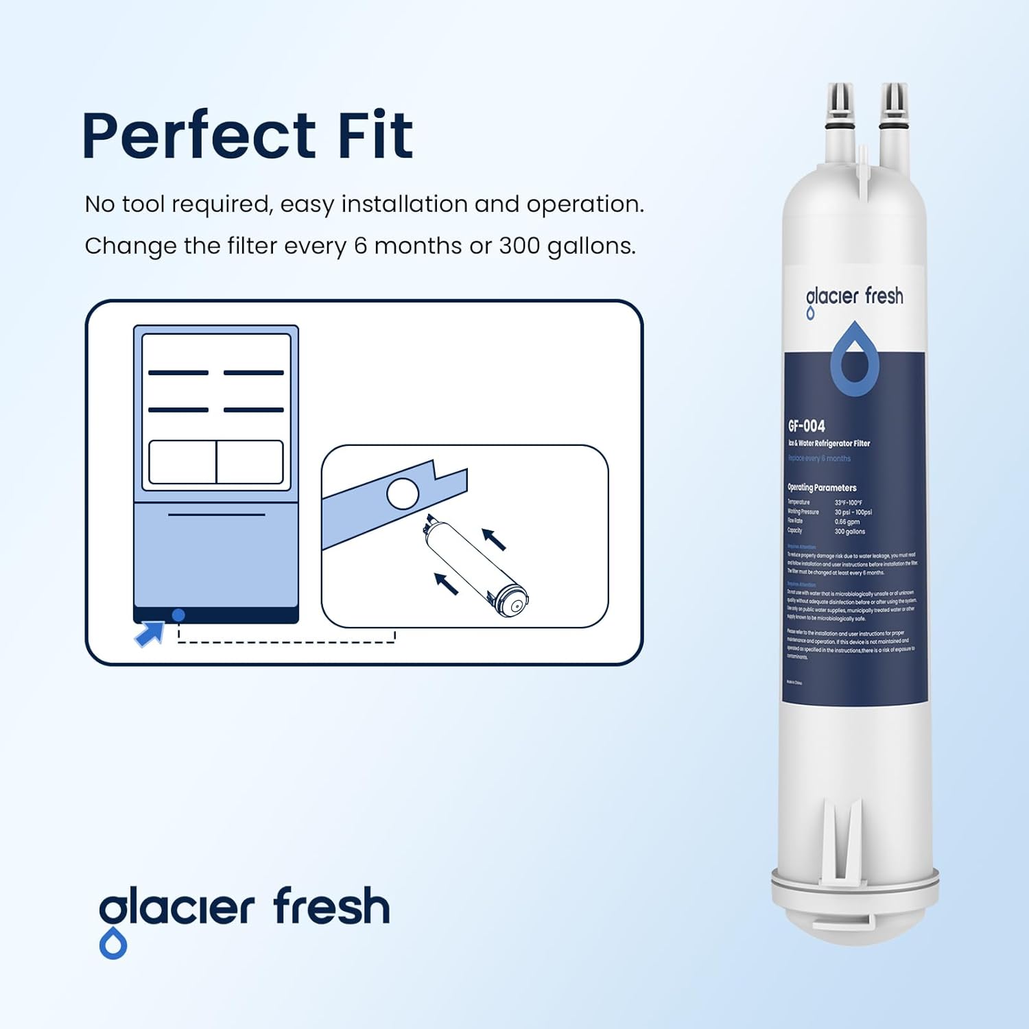 GLACIER FRESH 4396841 Filtro de agua para refrigerador compatible con filtro de agua para refrigerador EDR3RXD1, 4396841, 4396710, Filter 3,