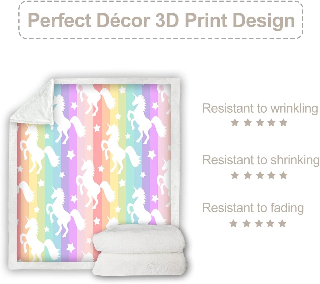 Sleepwish – Manta de sherpa de unicornio arcoíris, súper suave y acogedora, manta de forro polar de felpa de fantasía, decoración de habitación de