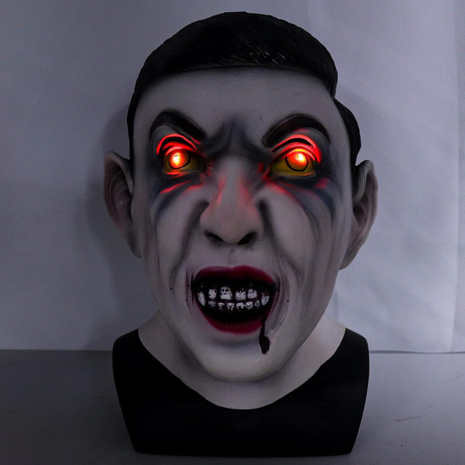 Máscara de vampiro aterradora y realista con ojos brillantes, monstruo de cabeza completa, disfraz de Halloween, cosplay, accesorios novedosos