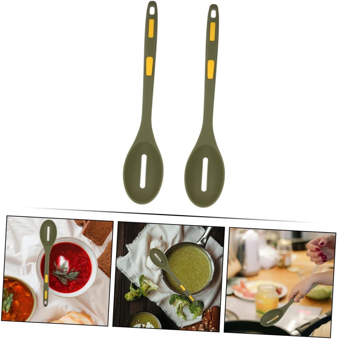 Cucharas de silicona para untar, 2 unidades, colador antiadherente, herramientas para hornear, cuchara de mezcla antiadherente, cucharas ranuradas