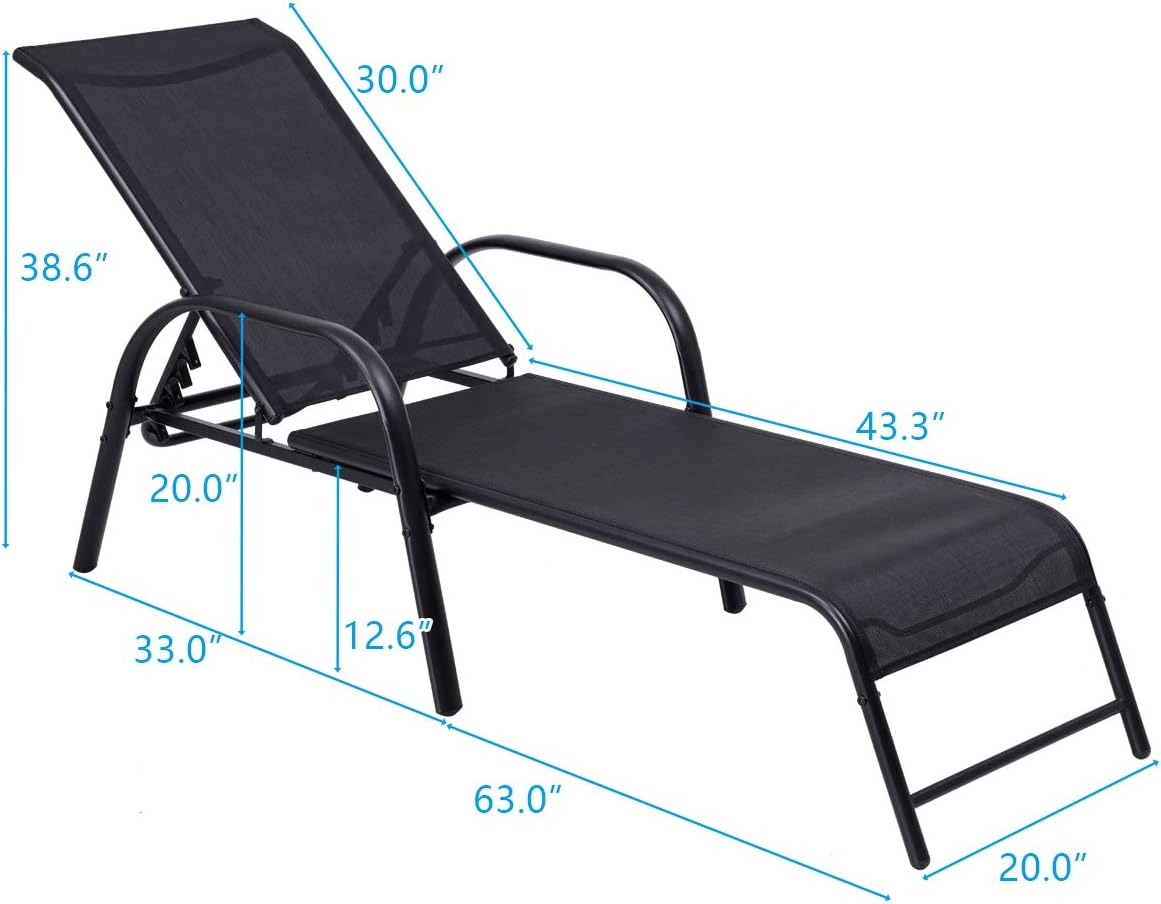 Giantex Tumbona de patio al aire libre, sillas de salón ajustables, muebles de asiento de patio, 5 posiciones ajustables, tumbona para patio trasero