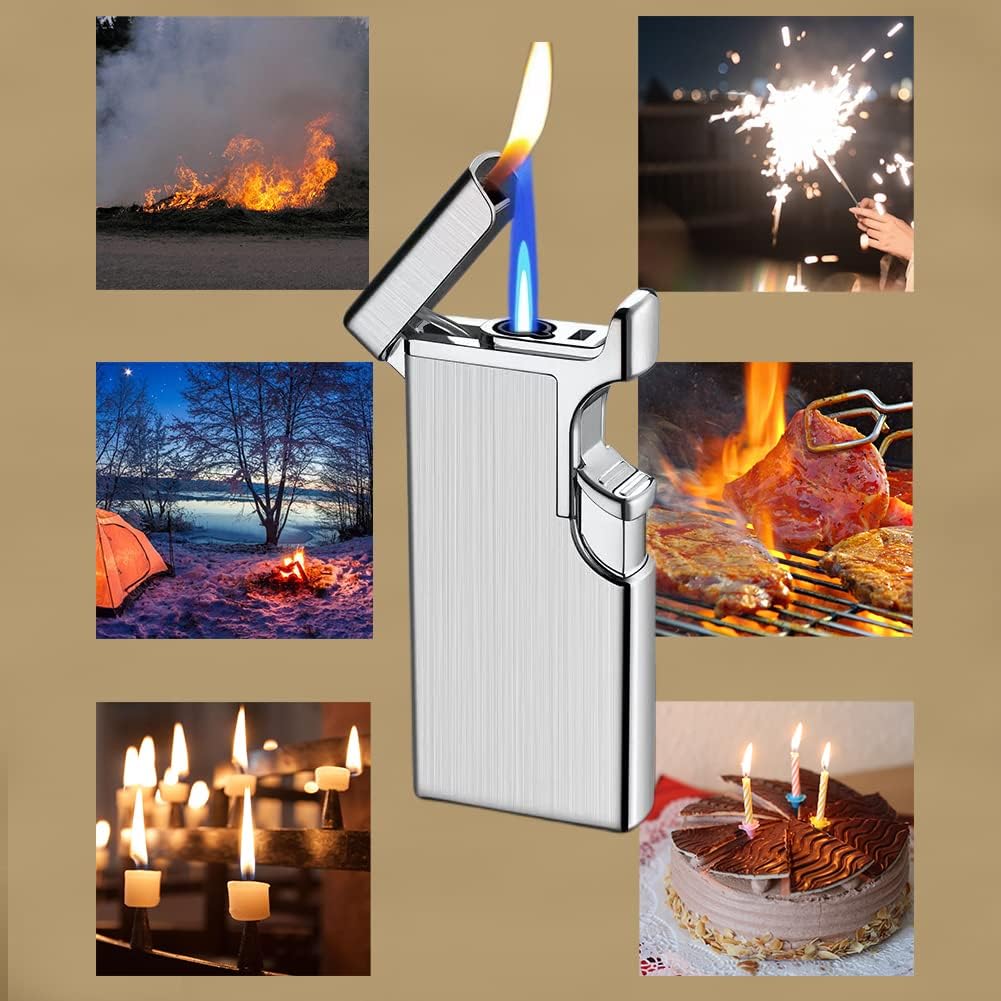 JEOKWMS Encendedor de antorcha de recambio de butano, encendedores fríos de doble llama para velas, cocina, barbacoa, regalos de campamento para