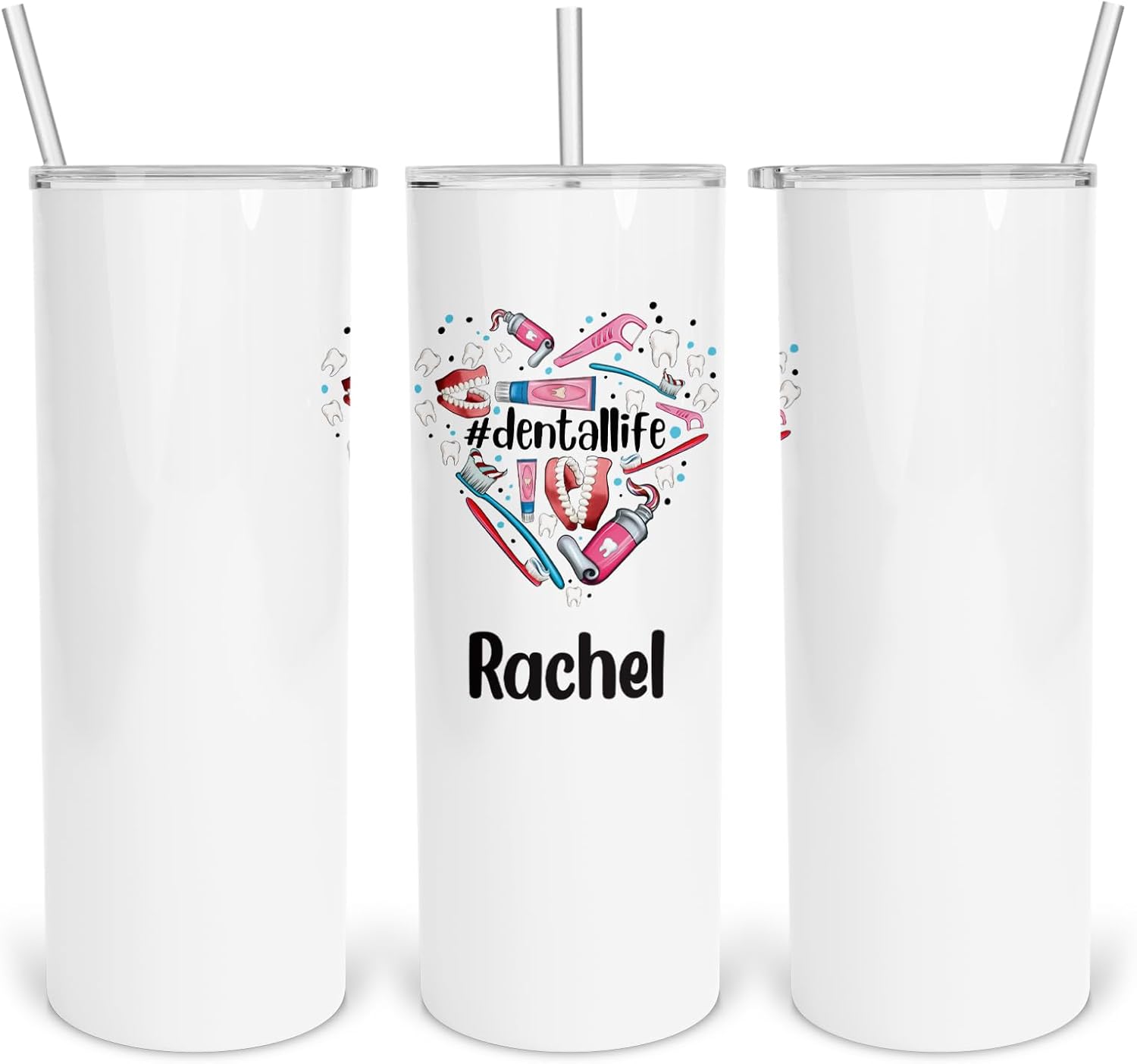 Vaso de sublimación a todo color para equipo de oficina dental, regalo de graduación para estudiantes dentales con popote y tapa, vaso de acero