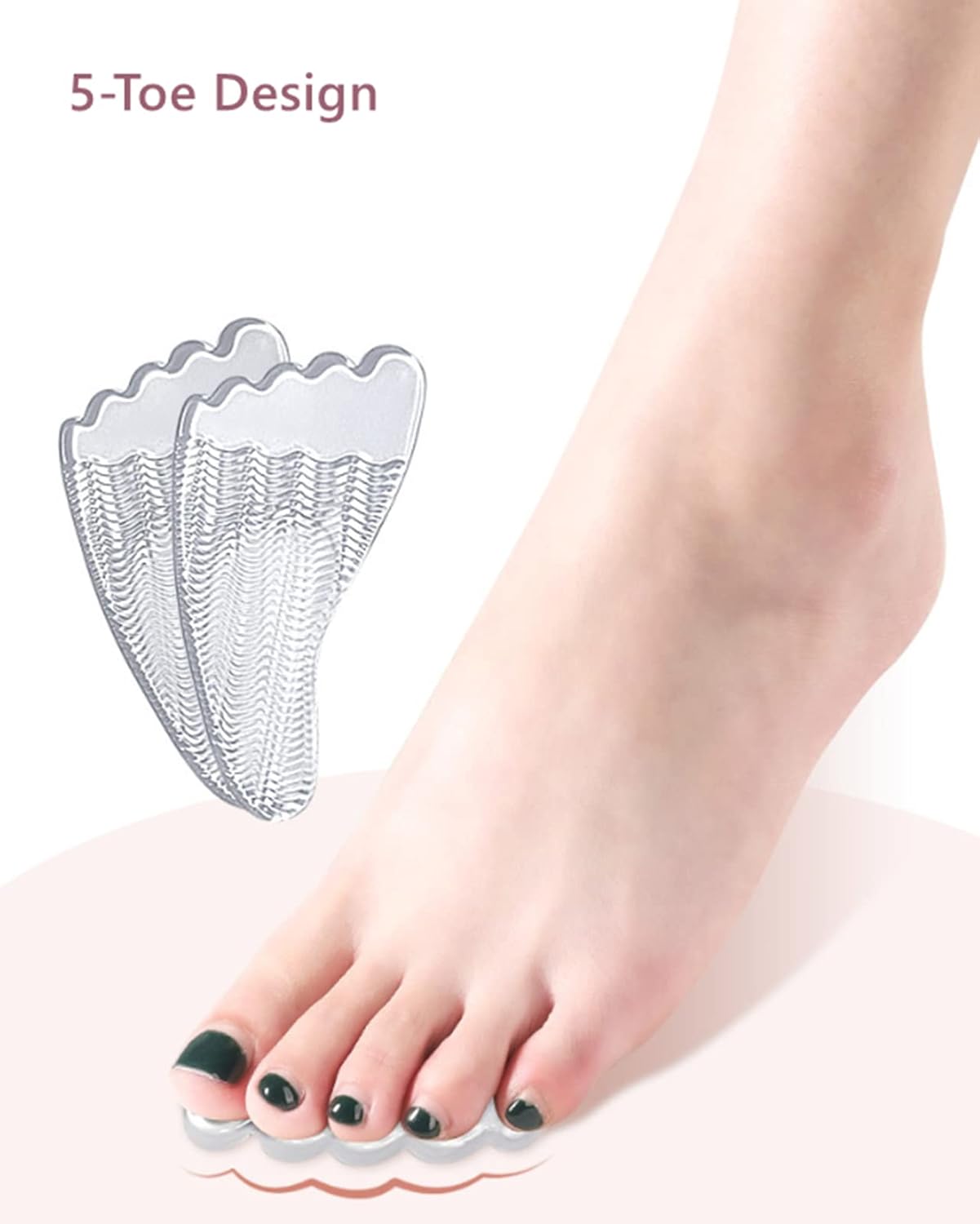 Cojines de bola de pie con soporte de arco, almohadillas antideslizantes de gel suave para el talón, relleno de zapatos invisibles reutilizables