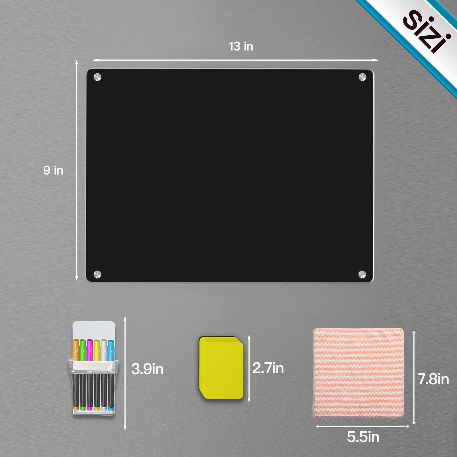Pizarra magnética de borrado en seco de acrílico negro de 9 x 13 pulgadas para refrigerador, pizarra magnética de borrado en seco para refrigerador,