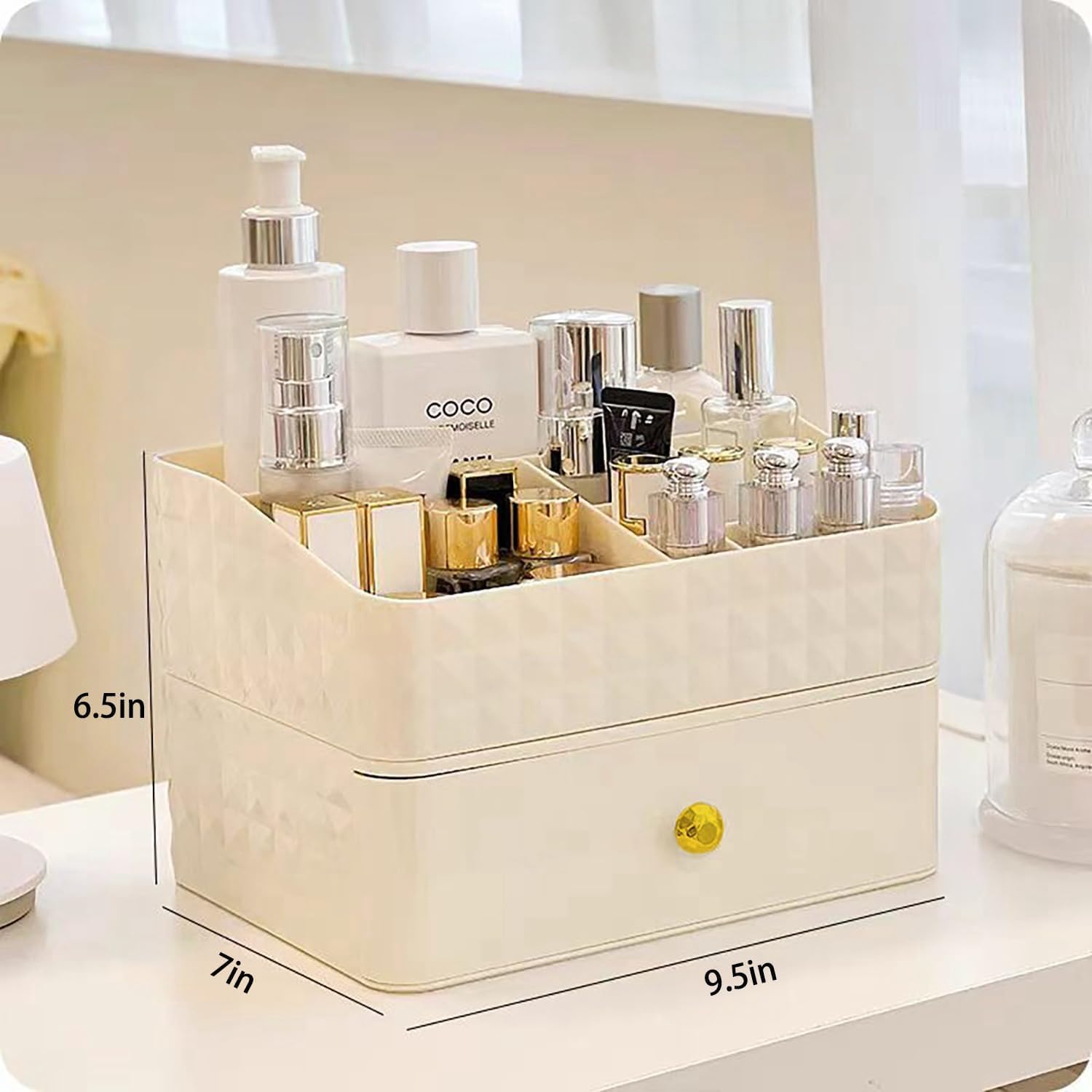 Organizador de maquillaje con cajones apilables, organizador de cosméticos de gran capacidad con soporte para cepillos, vitrina apilable de