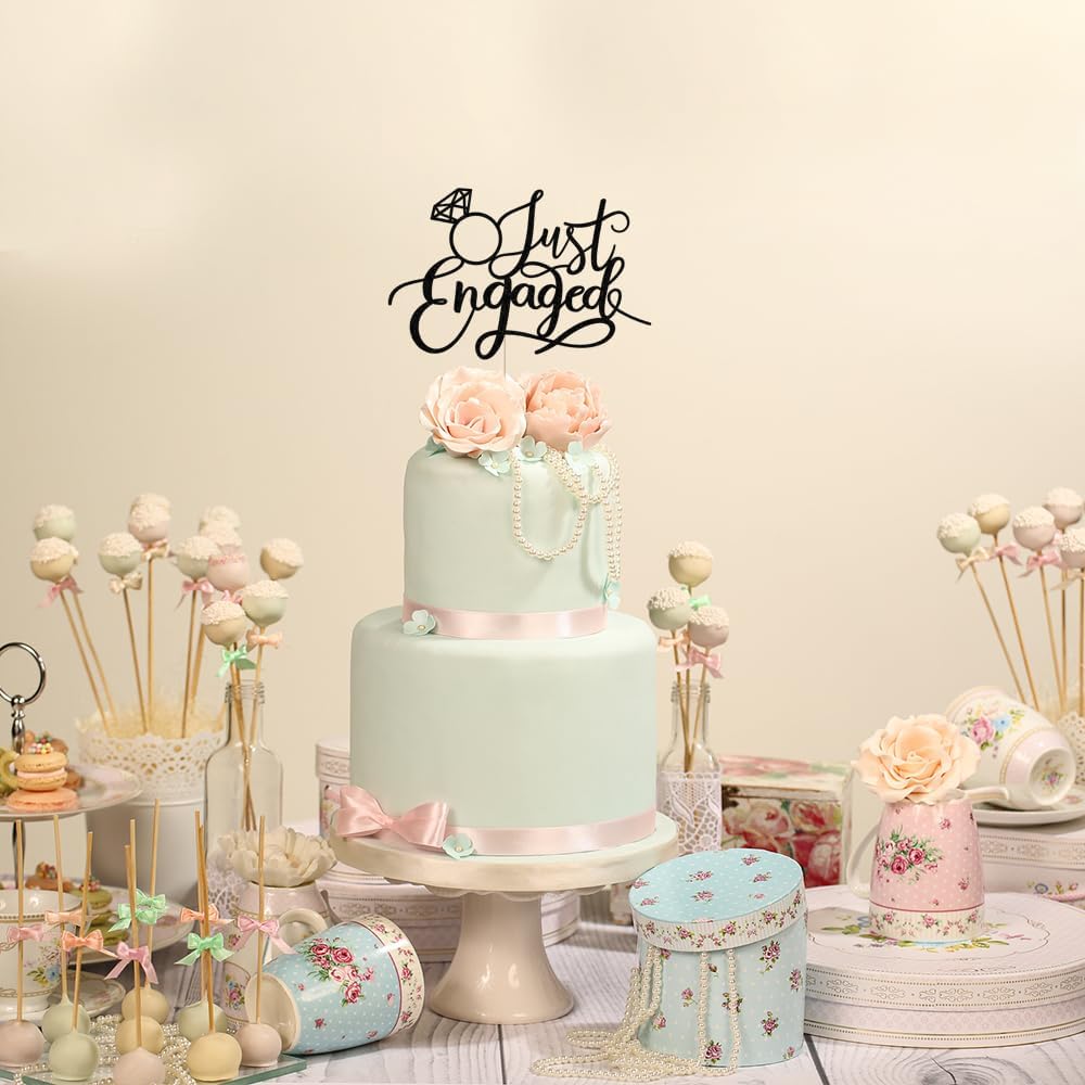 Just Engaged – Decoración de pastel para decoración de fiesta de compromiso, letrero de anillo de compromiso, decoración de pastel de compromiso