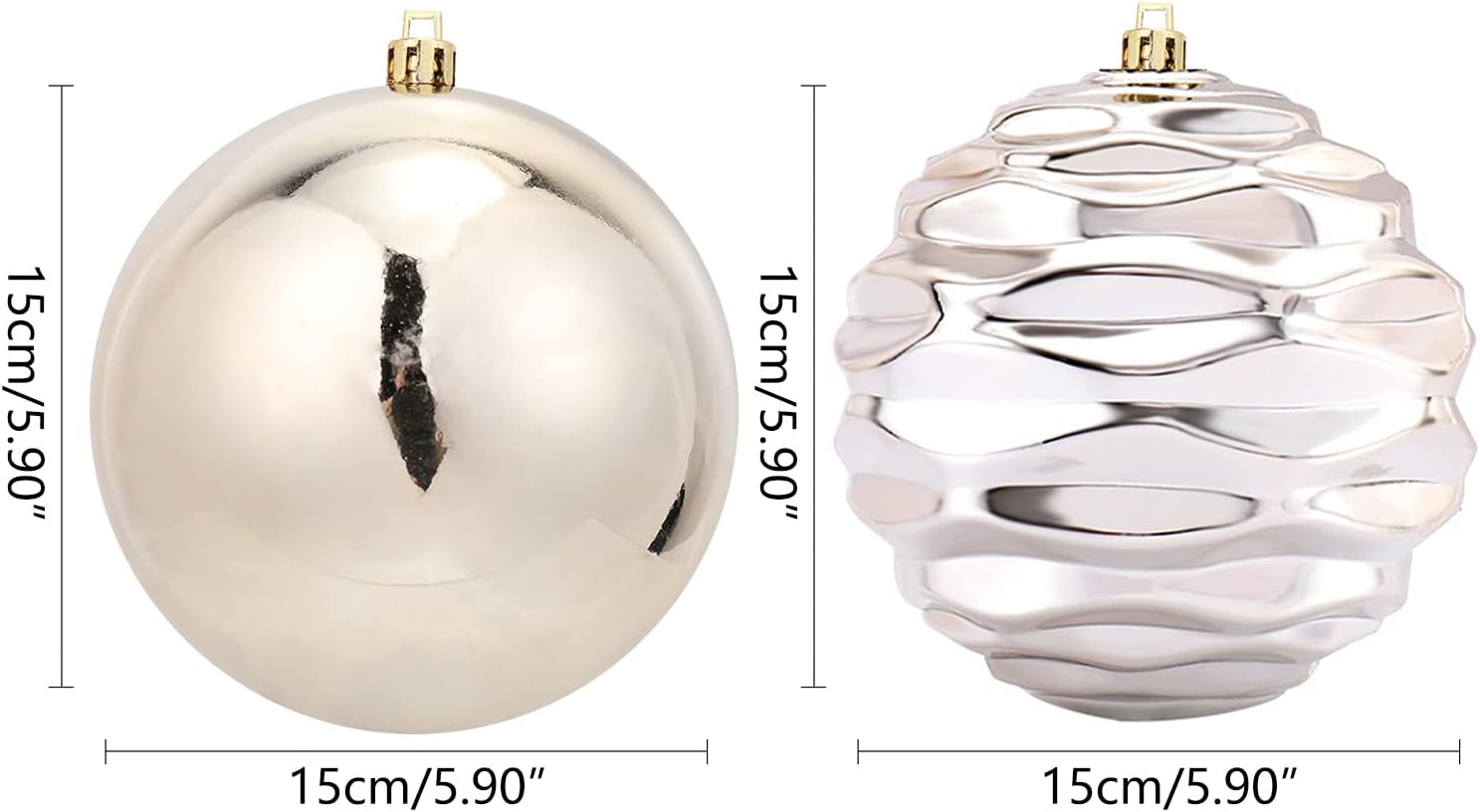 Adornos de bola de Navidad inastillables, decoraciones de Navidad extragrandes para árbol de Navidad (6 pulgadas, 2 unidades, champán)
