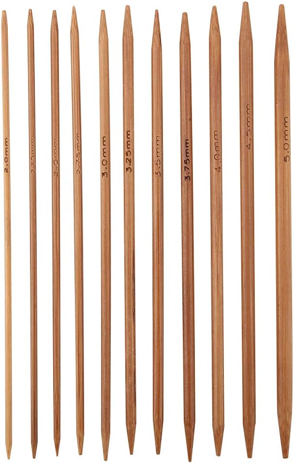 Kit de 55 agujas de tejer, 11 tamaños de agujas de tejer de doble punta de 0.079 a 0.197 pulgadas, agujas de tejer de bambú, agujas de tejer para