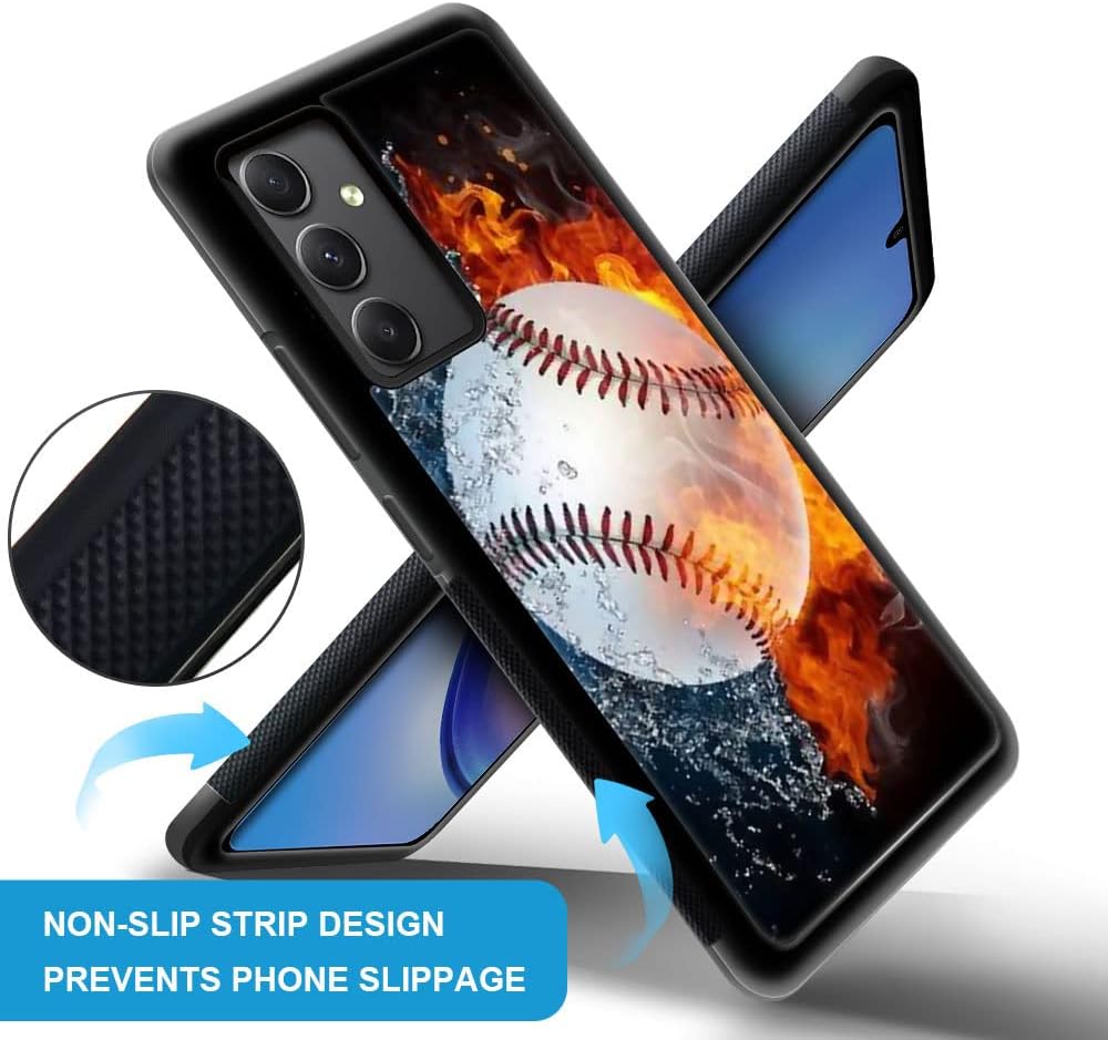 DJSOK Funda compatible con Samsung Galaxy A54 5G, diseño de patrón de lujo de béisbol en llamas para hombres, niños y niñas, de doble capa, a prueba