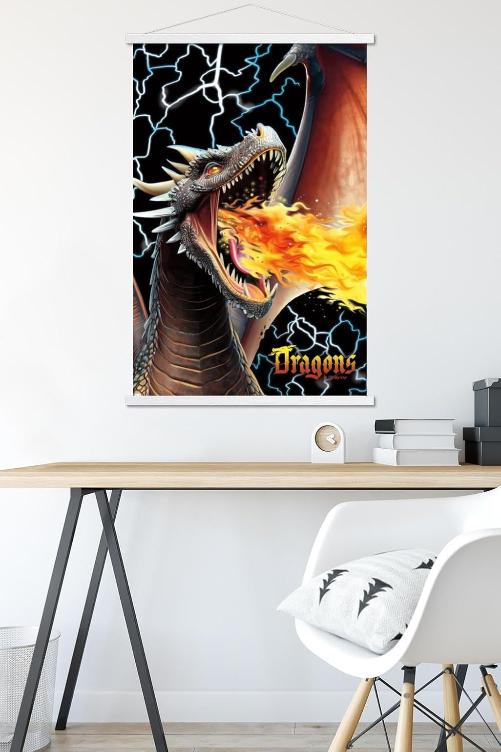 Trends International PD Moreno – Póster de pared de Dragon Lightning, 22.37 x 34.00 pulgadas, paquete de impresión premium y colgador blanco