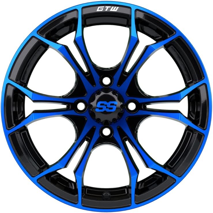 GTW Combo de ruedas y neumáticos para carrito de golf de 14 pulgadas, ruedas GTW Spyder azulnegro en neumáticos Predator todo terreno de 23 x 10-14