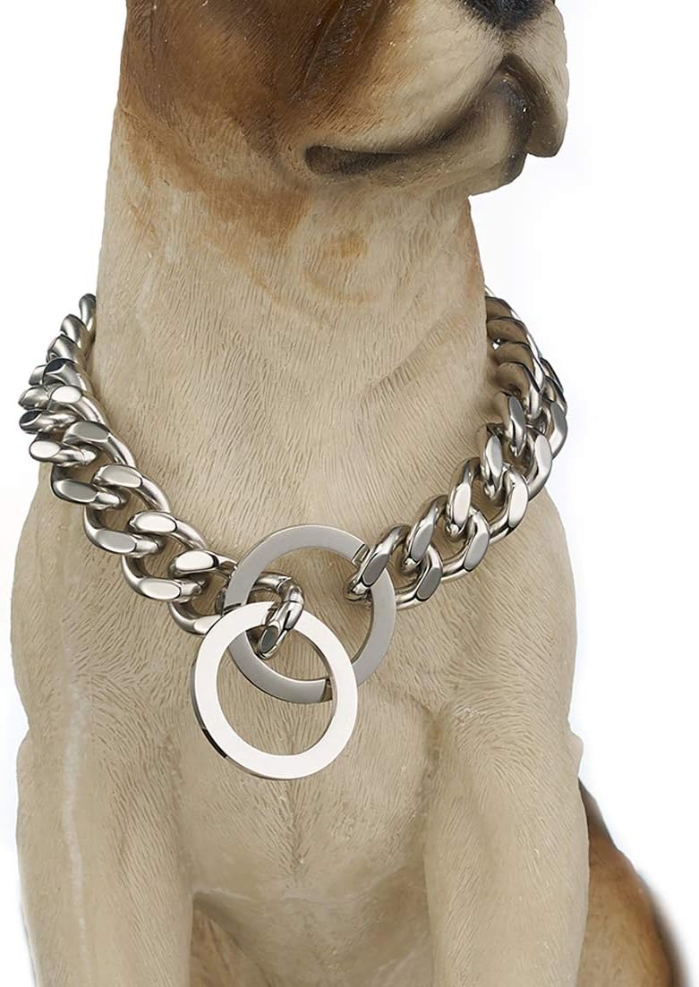 Collar de cadena para perro, acero inoxidable doradoplateado, 0.47 pulgadas de ancho, cadena de eslabones cubanos para perros, collares de