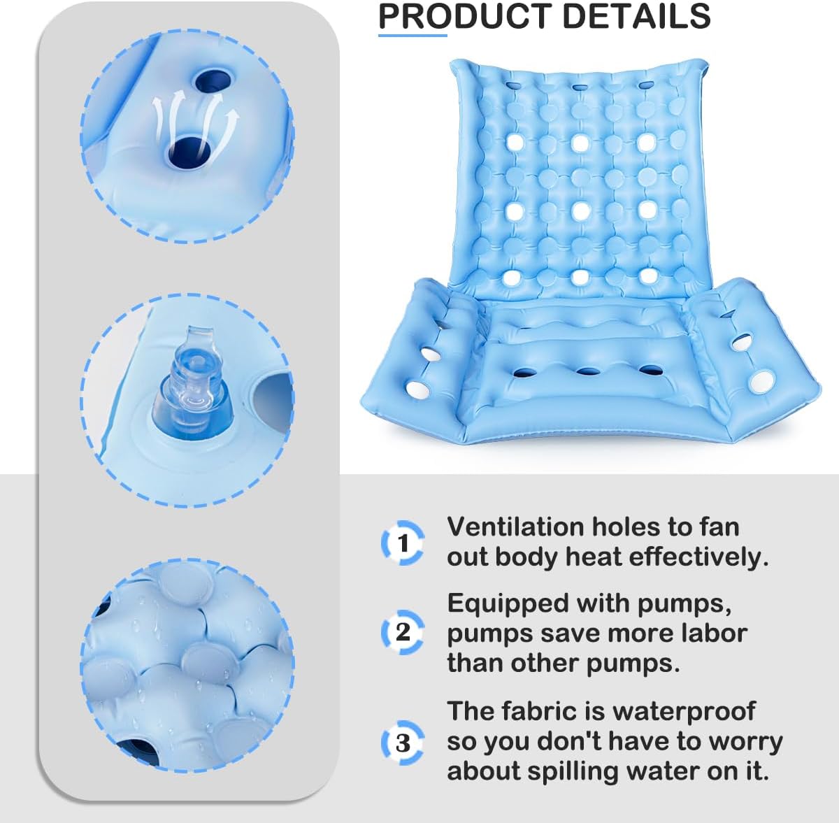 Cojín de asiento inflable, cojín portátil para asiento de viaje, cojín para silla de ruedas, respaldo transpirable, cojín de aire para úlceras por