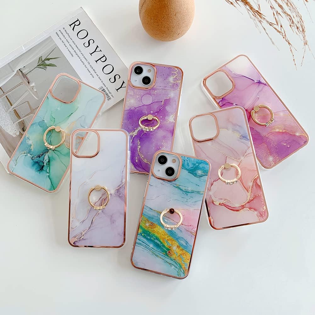 Funda para Moto G50 5G, TPU suave + patrón de mármol IMD brillante anillo para niñas y mujeres, funda de protección de cámara y pantalla para Moto