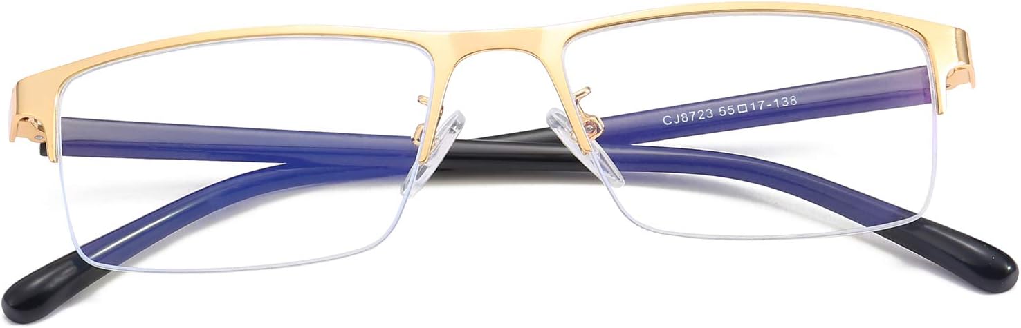 QECEPEI Gafas de luz azul anti Rectángulo Marcos de metal Semi-Rimless Computer Gaming Eye-glasses Lente clara Oro