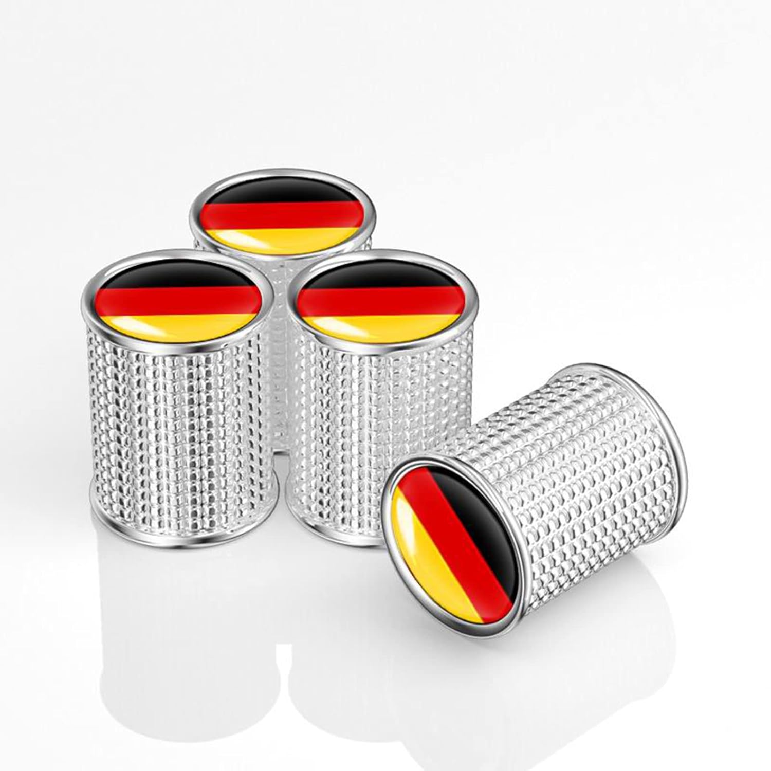 4 tapas de metal para válvula de neumático de automóvil, tapas de vástago de válvula de neumático con bandera de Alemania, tapas de válvula de aire,
