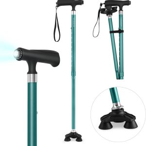 KINGGEAR Bastón de caminar para mujeres y hombres, ligero y resistente, bastón para caminar con pie autónomo, bastón grande de base cuádruple para KINGGEAR Bastón de caminar para mujeres y hombres, ligero y resistente, bastón para caminar con pie autónomo, bastón grande de base cuádruple para