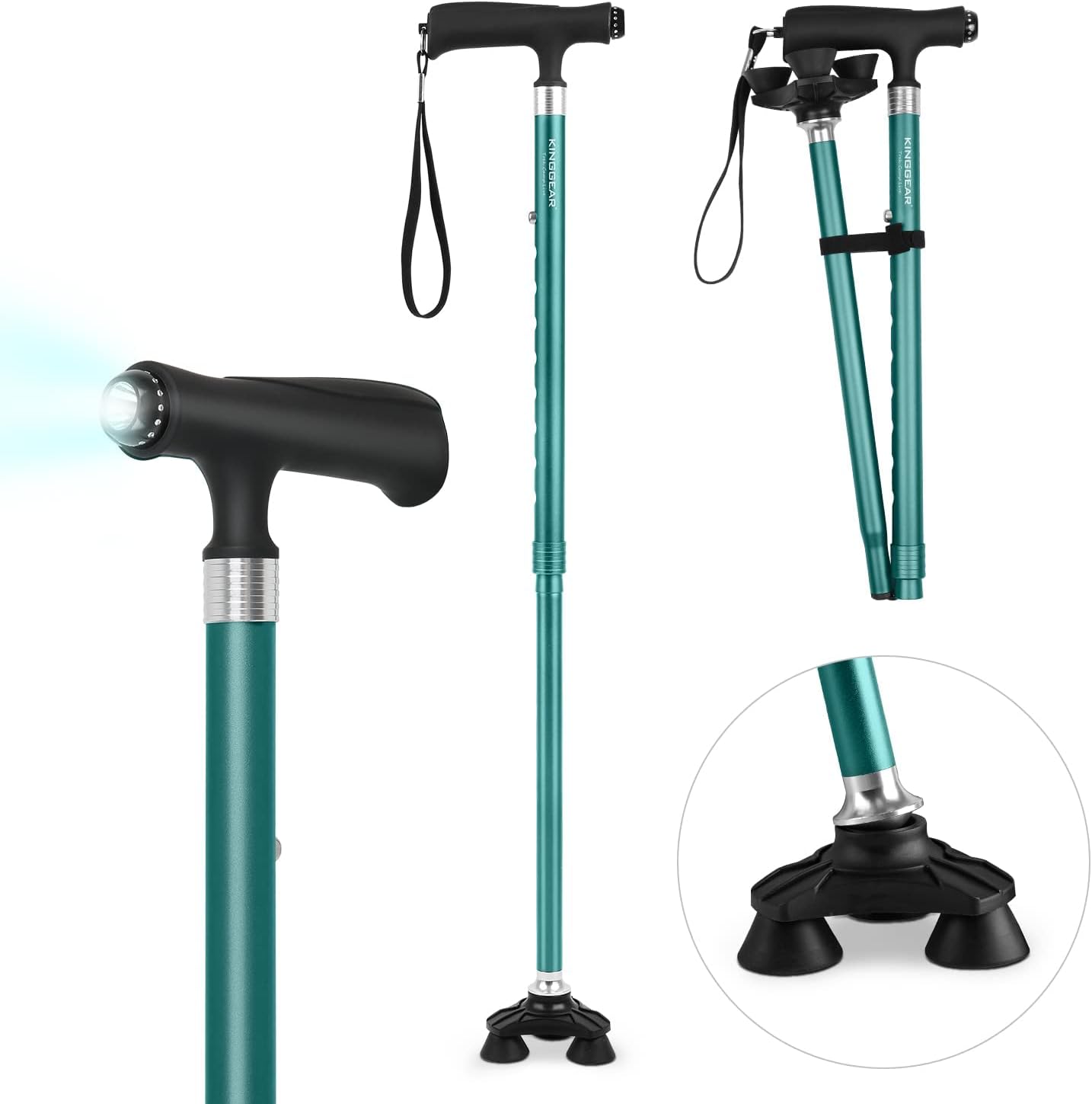 KINGGEAR Bastón de caminar para mujeres y hombres, ligero y resistente, bastón para caminar con pie autónomo, bastón grande de base cuádruple para