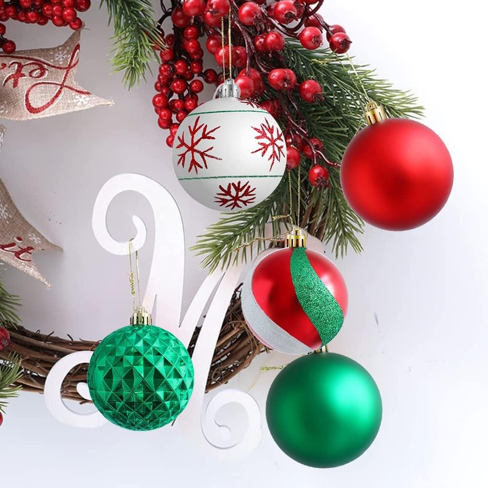 Adornos de bola para árbol de Navidad, paquete de 45 decoraciones para el árbol de Navidad de 3.15 pulgadas, color rojo, verde y blanco, adornos