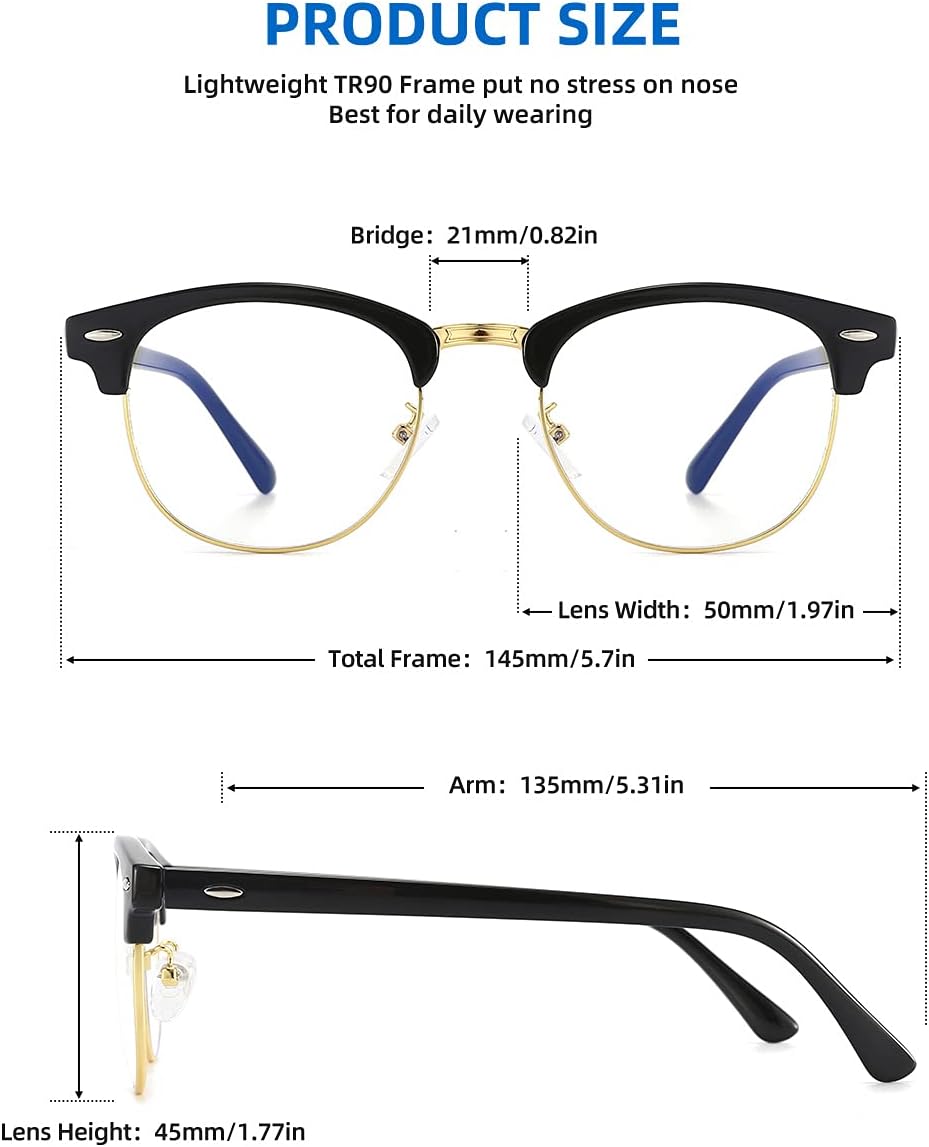 SOAR&EAGLE Paquete de 3 lentes de bloqueo de luz azul, lentes para juegos de computadora, lentes transparentes retro sin montura UV400 (oro