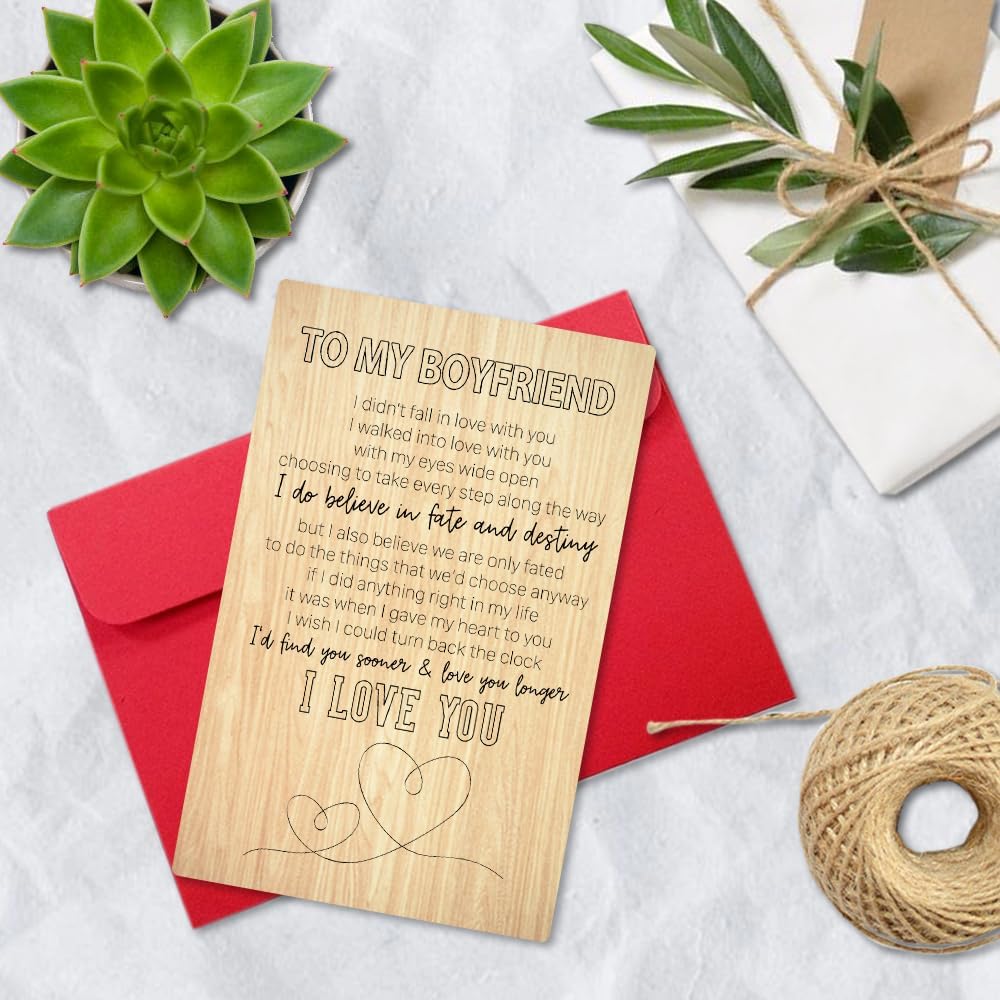 Meliespresso To My Boyfriend I Didn’t Fall In Love With You – I Love You – Tarjetas de felicitación de madera hechas a mano