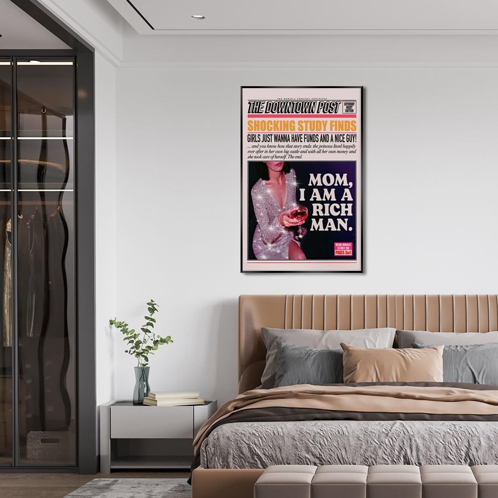 Osdfem Divertida cita moderna para beber hipster, arte de pared para niñas calientes bebiendo champán, titulares de periódicos, póster Groovy Y2k,