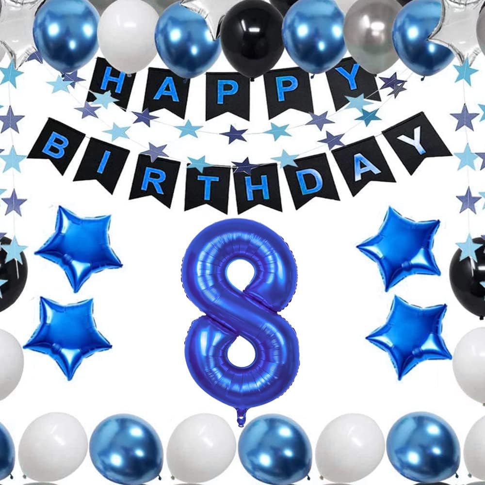 Globo azul del número 8 del número 8 del número 8 de 40 pulgadas  Globo azul del número 8 para decoraciones de cumpleaños de 8  Globos de cumpleaños
