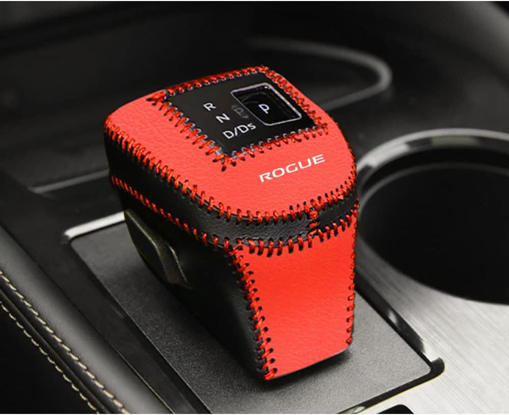 1 funda de piel para palanca de cambios, funda de piel para palanca de cambios, accesorios para Nissan Rogue 2021 2022 2023 2024 (negro y rojo)