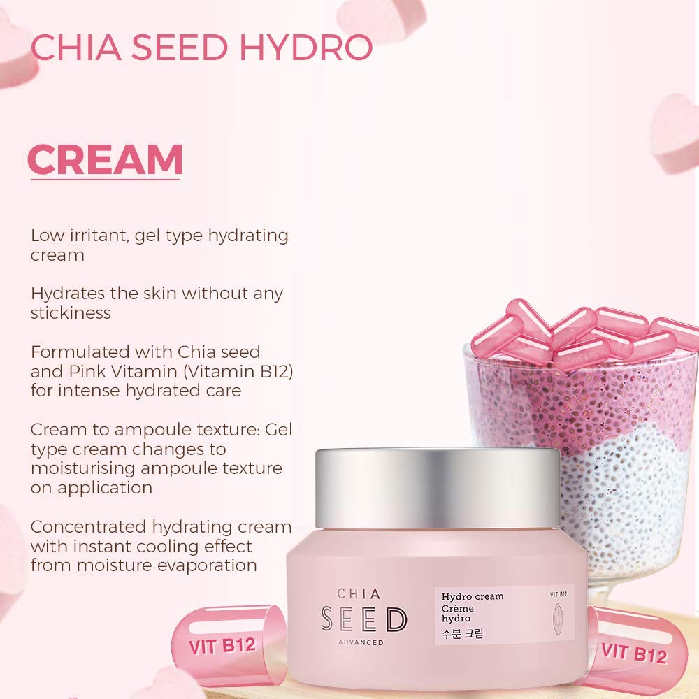 The Face Shop Chia Seed Advanced Hydro Cream  Crema hidratante concentrada tipo gel con efecto de enfriamiento instantáneo  Formulada para un