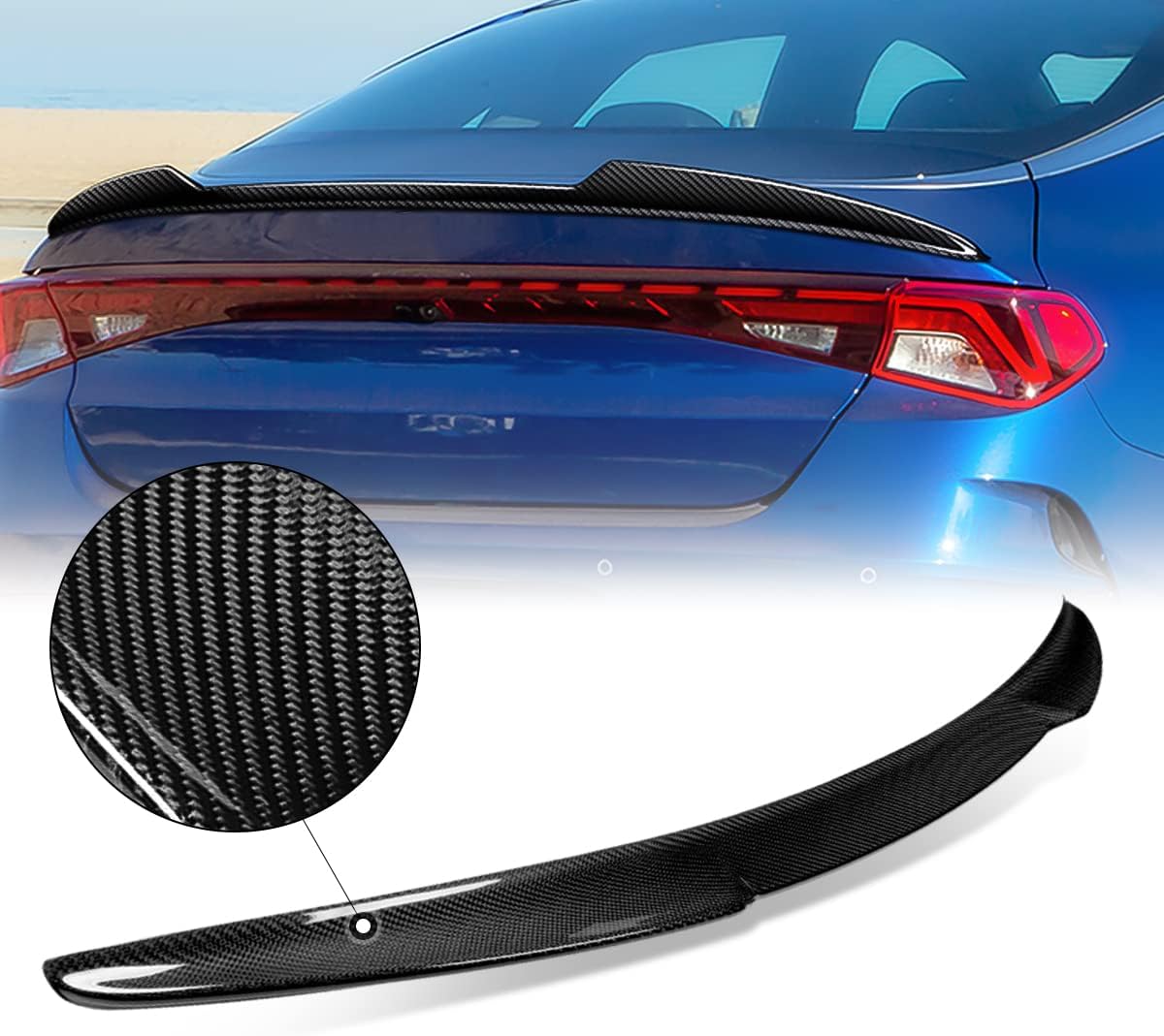 DNA MOTORING 2-SPC-7518-CF Alerón de la tapa del maletero de fibra de carbono estilo V compatible con Kia K5 2021-2023