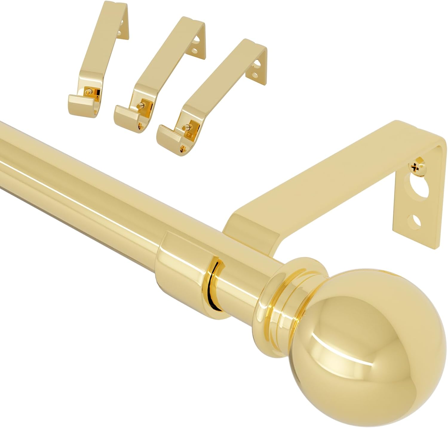 Barras de cortina doradas, barras de cortina ajustables para ventanas de 28 a 48 pulgadas, juego de barras de cortina de metal pulido resistente con
