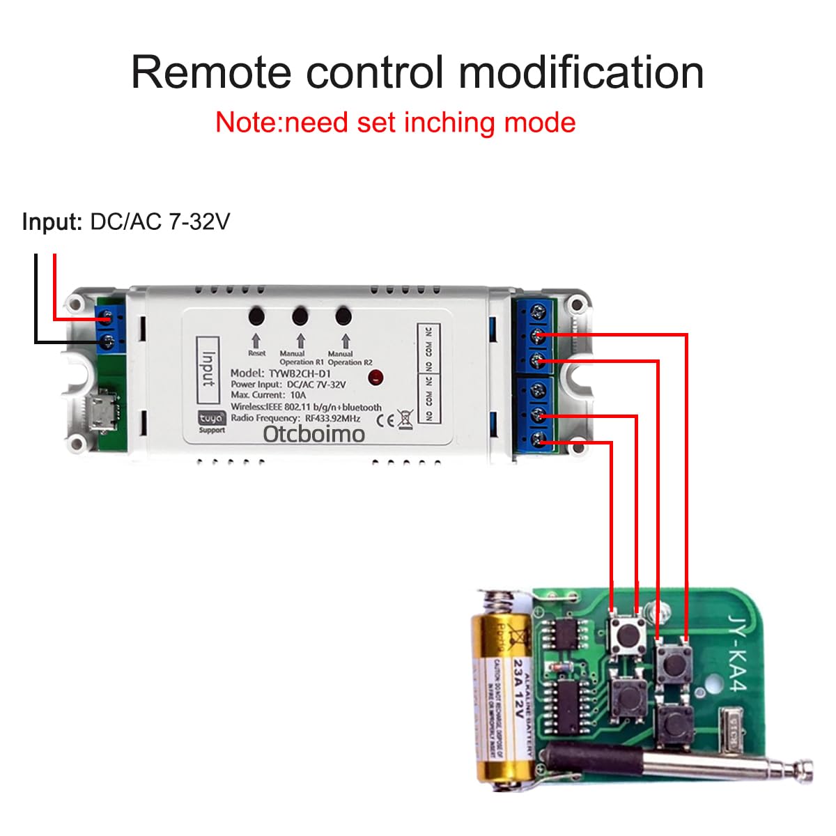Tuya – Módulo de interruptor de relé inalámbrico WiFi inteligente, 2 canales ACDC 7-32VUSB 5V Smart Life, control remoto, contacto seco, interruptor